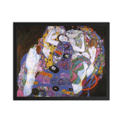 The Maiden by Gustav Klimt framed print on a plain backdrop in size 16"x20".