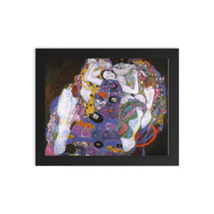 The Maiden by Gustav Klimt framed print on a plain backdrop in size 8"x10".