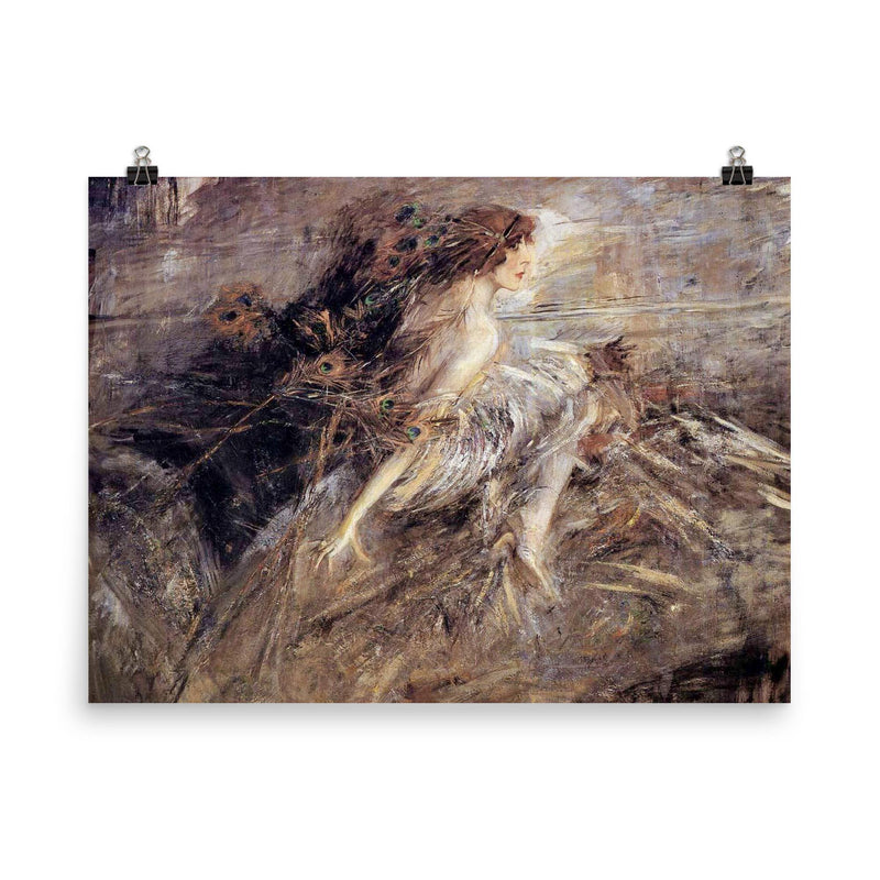 The Marchesa Luisa Casati with Peacock Feathers by Giovanni Boldini, 1911-1913 poster on a plain backdrop in size 8