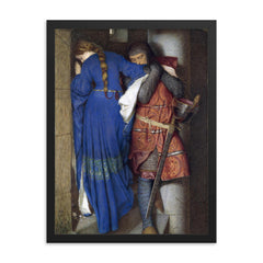 The Meeting on the Turret Stairs by Frederic William Burton, 1864 framed print on a plain backdrop in size 18"x24".