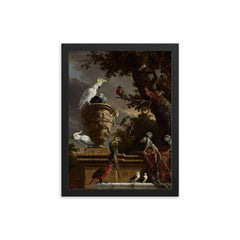 The Menagerie by Melchior d'Hondecoeter, 1690 framed print on a plain backdrop in size 12"x16".