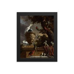 The Menagerie by Melchior d'Hondecoeter, 1690 framed print on a plain backdrop in size 8"x10".