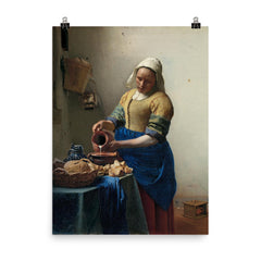 The Milkmaid by Johannes Vermeer, c. 1660 poster on a plain backdrop in size 8"x10".