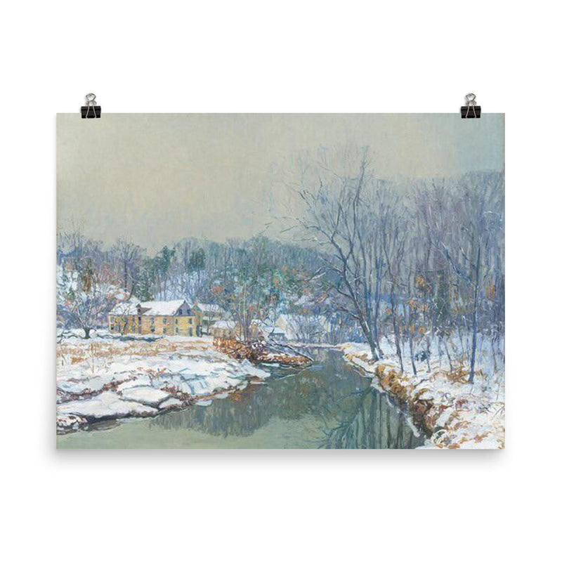 The Mill in Winter by Edward Willis Redfield, 1921 poster on a plain backdrop in size 8