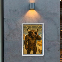 The Minotaur looking lost and confused in the aisles of a modern furniture store poster 2