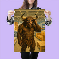 The Minotaur looking lost and confused in the aisles of a modern furniture store poster 3