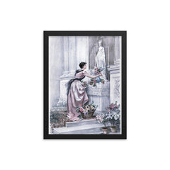 The Month of Mary by Madeleine Lemaire, 1886 framed print on a plain backdrop in size 12"x16".
