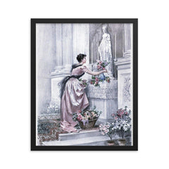 The Month of Mary by Madeleine Lemaire, 1886 framed print on a plain backdrop in size 16"x20".