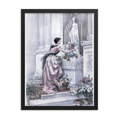 The Month of Mary by Madeleine Lemaire, 1886 framed print on a plain backdrop in size 18"x24".