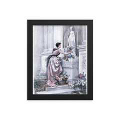 The Month of Mary by Madeleine Lemaire, 1886 framed print on a plain backdrop in size 8"x10".