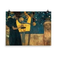 The Music by Gustav Klimt, 1895 poster on a plain backdrop in size 8"x10".