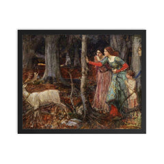 The Mystic Wood by John William Waterhouse framed print on a plain backdrop in size 16"x20".