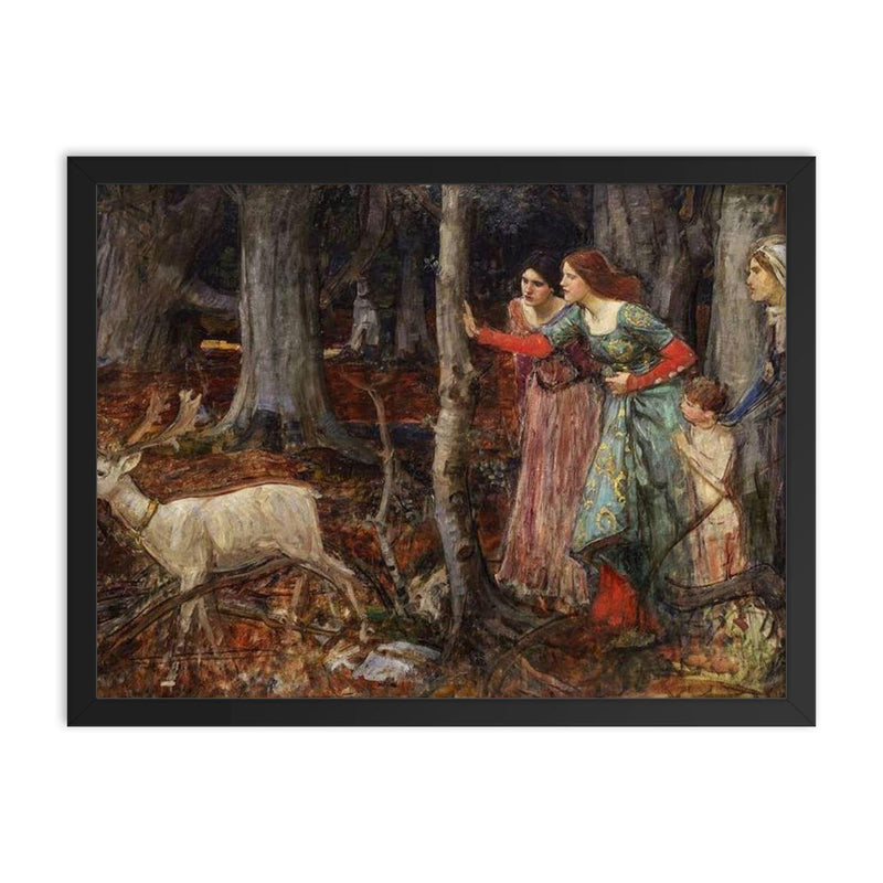 The Mystic Wood by John William Waterhouse framed print on a plain backdrop in size 18