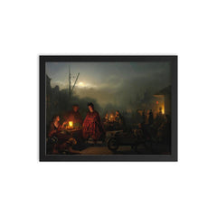The Night Market by Petrus van Schendel framed print on a plain backdrop in size 12"x16".