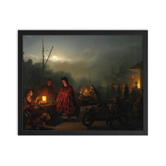 The Night Market by Petrus van Schendel framed print on a plain backdrop in size 16"x20".