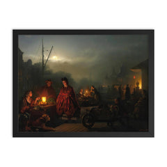The Night Market by Petrus van Schendel framed print on a plain backdrop in size 18"x24".