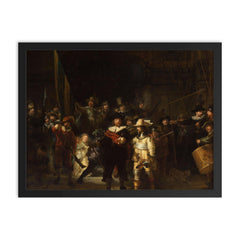The Night Watch Militia Company of District II under the Command of Captain Frans Banninck Cocq by Rembrandt van Rijn, 1642 framed print on a plain backdrop in size 18"x24".