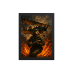 The Night Witches over a burning front framed print on a plain backdrop in size 12"x16".