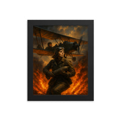 The Night Witches over a burning front framed print on a plain backdrop in size 8"x10".