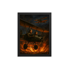 The Night Witches over burning front lines framed print on a plain backdrop in size 12"x16".