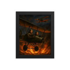 The Night Witches over burning front lines framed print on a plain backdrop in size 8"x10".
