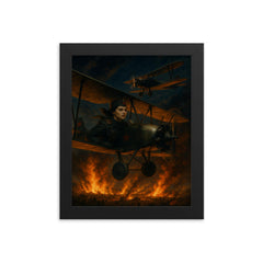 The Night Witches over flaming front lines framed print on a plain backdrop in size 8"x10".