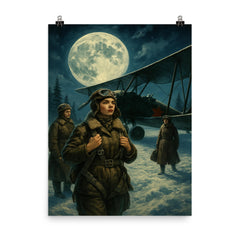 The Night Witches pre flight in moonlit snow poster on a plain backdrop in size 8"x10".