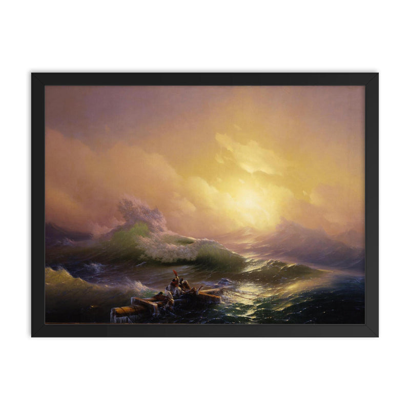 The Ninth Wave by Ivan Konstantinovich Aivazovsky, 1850 framed print on a plain backdrop in size 18