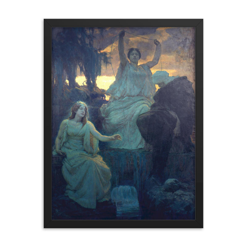 The Norns by Alois Delug, 1894 framed print on a plain backdrop in size 18
