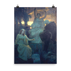 The Norns by Alois Delug, 1894 poster on a plain backdrop in size 8"x10".