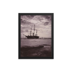 The Norwegian Arctic Exploration Ship Fram in Ice, 1894 framed print on a plain backdrop in size 12"x16".
