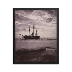 The Norwegian Arctic Exploration Ship Fram in Ice, 1894 framed print on a plain backdrop in size 16"x20".