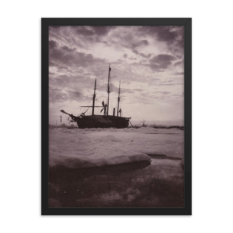 The Norwegian Arctic Exploration Ship Fram in Ice, 1894 framed print on a plain backdrop in size 18