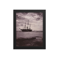 The Norwegian Arctic Exploration Ship Fram in Ice, 1894 framed print on a plain backdrop in size 8"x10".