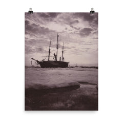 The Norwegian Arctic Exploration Ship Fram in Ice, 1894 poster on a plain backdrop in size 8"x10".