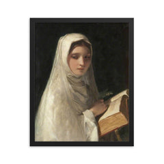 The Novice by James Sant, 1856 framed print on a plain backdrop in size 16"x20".