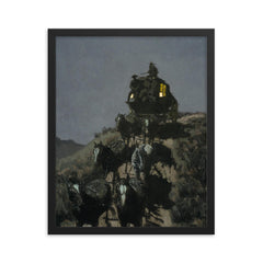 The Old Stage Coach of the Plains by Frederic Remington, 1901 framed print on a plain backdrop in size 16"x20".