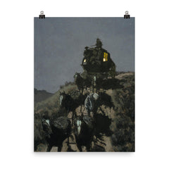The Old Stage Coach of the Plains by Frederic Remington, 1901 poster on a plain backdrop in size 8"x10".