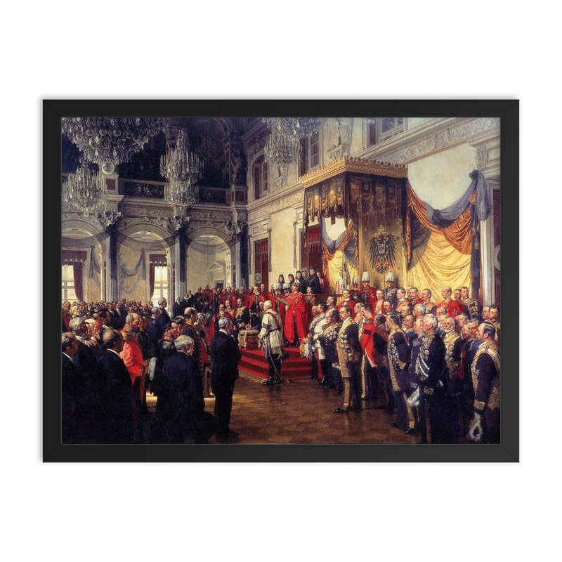 The Opening of the German Reichstag in the White Hall of the Berlin Palace by Anton von Werner, 1888 framed print on a plain backdrop in size 18