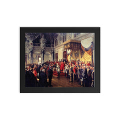 The Opening of the German Reichstag in the White Hall of the Berlin Palace by Anton von Werner, 1888 framed print on a plain backdrop in size 8"x10".