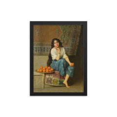 The Orange Seller by Enrique Serra Auqué, 1908 framed print on a plain backdrop in size 12"x16".