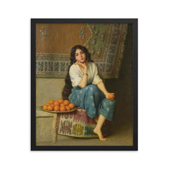 The Orange Seller by Enrique Serra Auqué, 1908 framed print on a plain backdrop in size 16"x20".