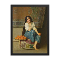 The Orange Seller by Enrique Serra Auqué, 1908 framed print on a plain backdrop in size 18"x24".