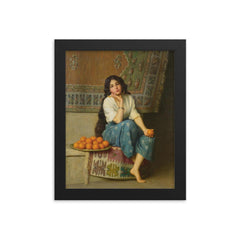The Orange Seller by Enrique Serra Auqué, 1908 framed print on a plain backdrop in size 8"x10".