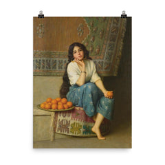 The Orange Seller by Enrique Serra Auqué, 1908 poster on a plain backdrop in size 8"x10".