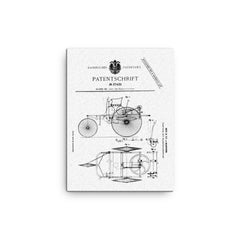 The original official patent for the Benz Motorwagen three wheeled car - first ever car patent canvas print on a plain backdrop in size 12"x16".