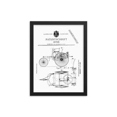 The original official patent for the Benz Motorwagen three wheeled car - first ever car patent framed print on a plain backdrop in size 12"x16".