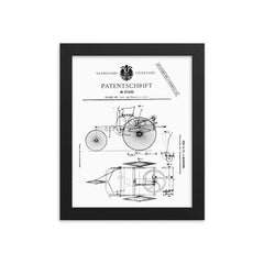 The original official patent for the Benz Motorwagen three wheeled car - first ever car patent framed print on a plain backdrop in size 8"x10".