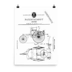 The original official patent for the Benz Motorwagen three wheeled car - first ever car patent poster on a plain backdrop in size 8"x10".