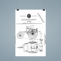The original official patent for the Benz Motorwagen three wheeled car - first ever car patent poster 9